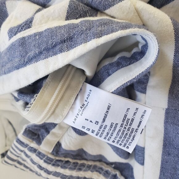 American Eagle Blue White Striped Button Front Tube Jumpsuit Wide Leg Small (A-8 - Picture 9 of 13
